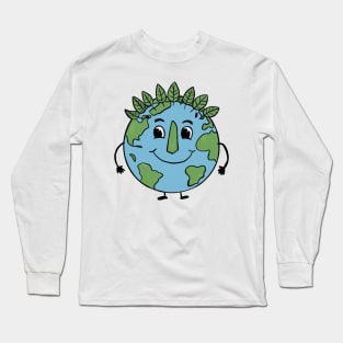 Earth Day Celebration: Joyful Cartoon Illustration Long Sleeve T-Shirt